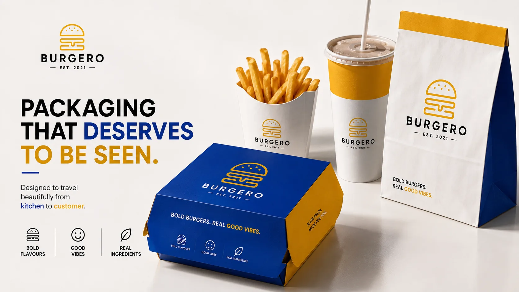 Burgero — Logo and Branding packaging & visual design mockup 10 by Raghav Chopra